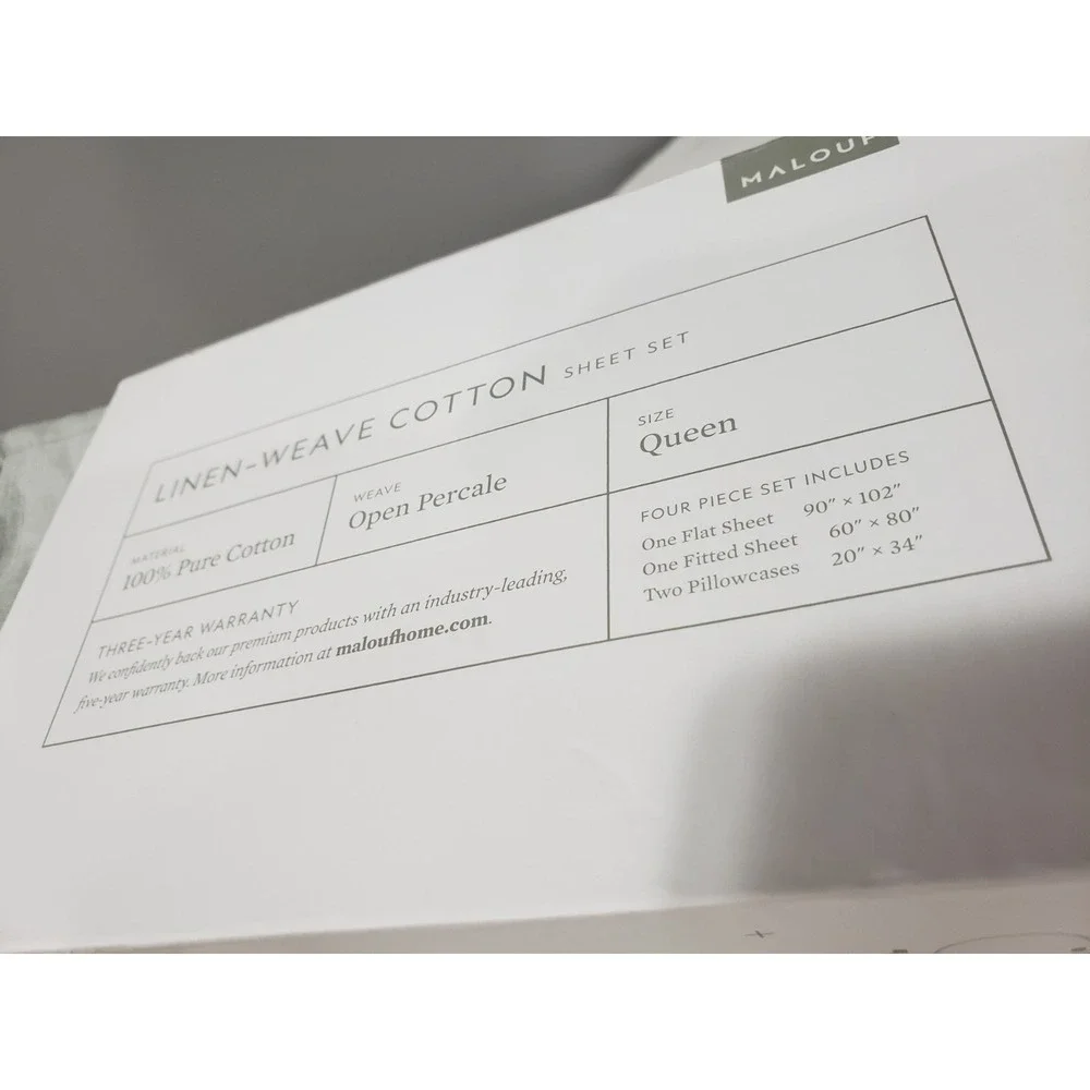 NEW IN COLOR FOG Malouf Linen-Weave Cotton Sheet Set QUEEN gray solid